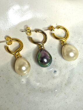 1984 MMA Venus Pearl Earrings • 14k Gold Plated Huggies, Princess Diana Style